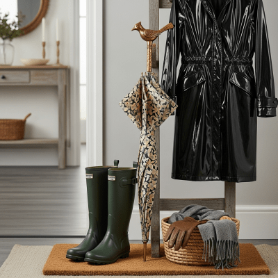 Image of a Fashion Umbrella displayed alongside typical items it is paired with (e