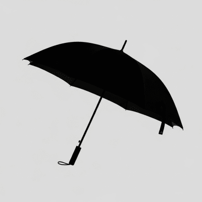 A minimalist side profile silhouette of a closed Fashion Umbrella, set against a light grey background