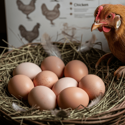 Image depicting eggs laid by a Faverolles, contextualized within the chicken taxonomy