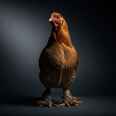 Editorial-style portrait of a Faverolles from the chicken taxonomy.