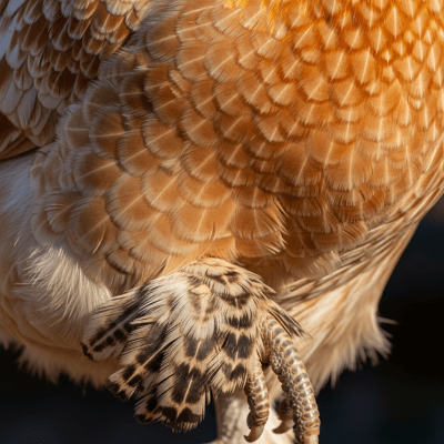 Close-up macro photograph highlighting the feather texture and coloration of a Faverolles from the chicken taxonomy