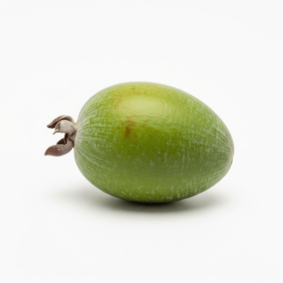 High quality studio photograph of a single Feijoa from the fruits taxonomy