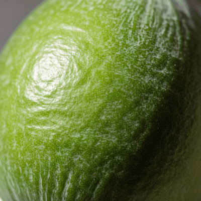 Macro shot capturing the surface texture and color details of the Feijoa, within the fruits taxonomy