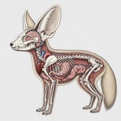 Detailed anatomical illustration of a Fennec Fox