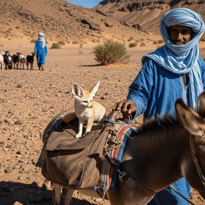 Image of a Fennec Fox interacting with humans in a cultural or practical context