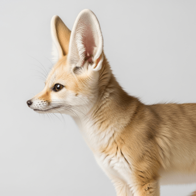 Side profile photograph of a standing Fennec Fox, part of the taxonomy canines
