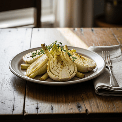 Photograph of a prepared dish or serving featuring the Fennel, as commonly used in cuisine within the taxonomy vegetables