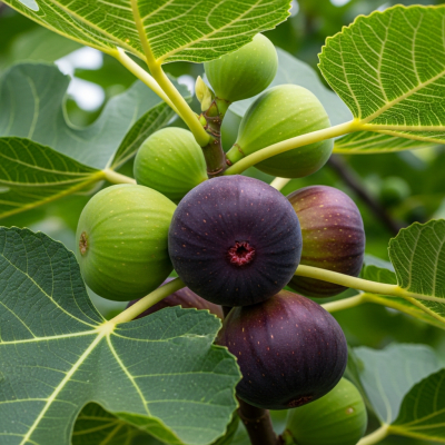 A photograph of a fresh Fig from the fruits taxonomy as it appears in its natural growing environment, such as on a tree, bush, or vine