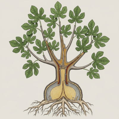 Detailed botanical illustration of the internal structure of a Fig