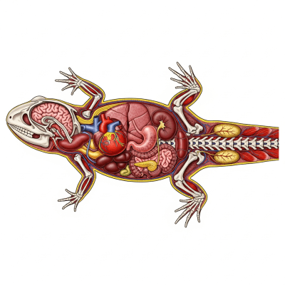 An anatomical cross-sectional illustration of a Fire Salamander