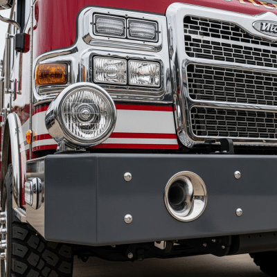 Close-up photograph focusing on distinctive details of a Fire Truck from the trucks taxonomy