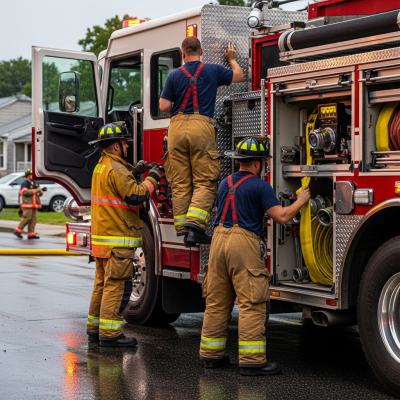 Image of a Fire Truck (trucks) being used by people in a real-world scenario