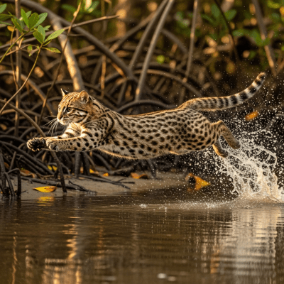 Action shot of a Fishing Cat