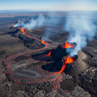 Aerial view photograph of the Fissure vent, showcasing its shape and crater from above