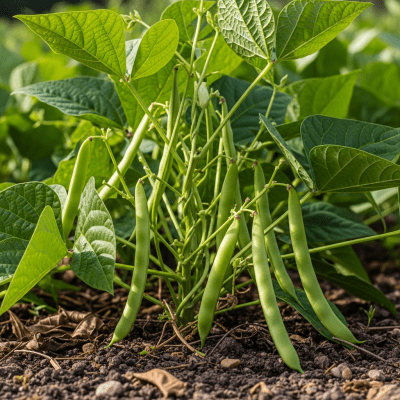 An image of Flageolet Bean, belonging to the taxonomy beans, displayed in its natural environment—such as growing on a plant or vine, surrounded by leaves and soil