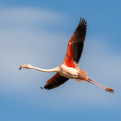 Action shot of a Flamingo (birds) in flight