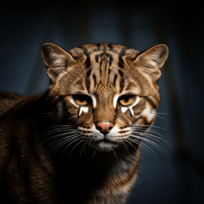 Editorial-style portrait of a Flat-headed Cat (felines), emphasizing its unique features and personality.