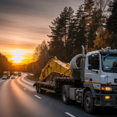 Photorealistic image of a Flatbed Truck (trucks) in its typical working environment