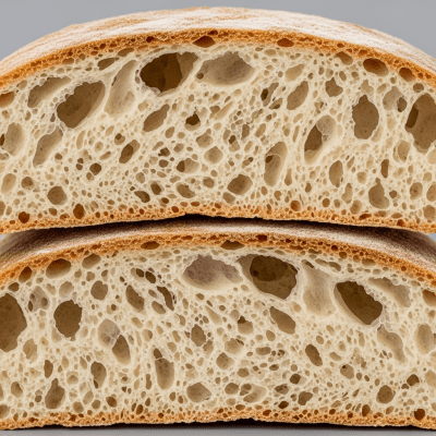 A close-up image of the interior of a sliced Flatbread