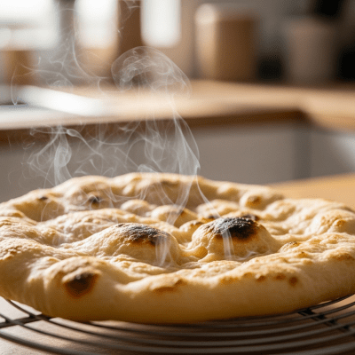 Photograph of freshly baked Flatbread, cooling on a wire rack