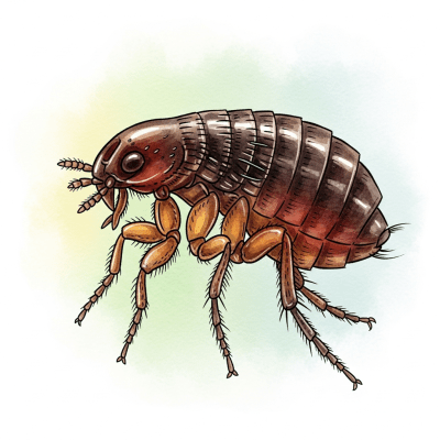 Artistic depiction of a single Flea, belonging to the taxonomy insects