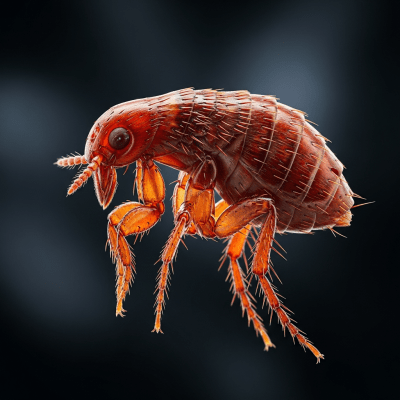 Striking editorial-style portrait of a single Flea, from the taxonomy insects.