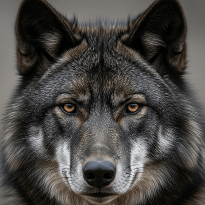 Close-up photograph of the face of a Florida Black Wolf