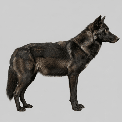 Side profile photograph of a standing Florida Black Wolf, part of the taxonomy canines