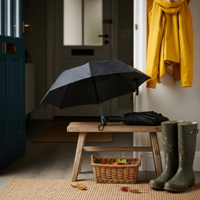 Image of a Folding Umbrella displayed alongside typical items it is paired with (e