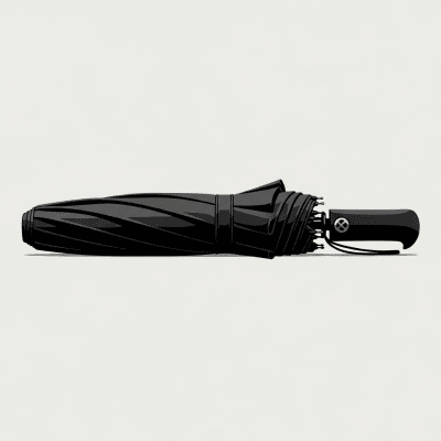 A minimalist side profile silhouette of a closed Folding Umbrella, set against a light grey background