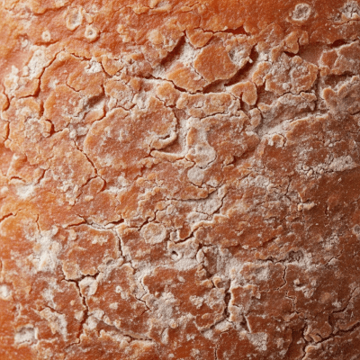 A close-up macro photograph of the rind and surface texture of a Fontina