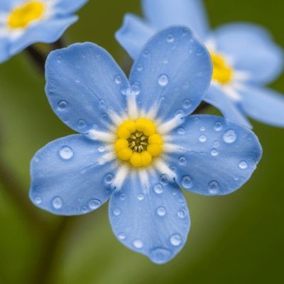 Detailed macro image of a Forget-me-not (flowers), focusing on the intricate structure of petals, stamens, and pistil