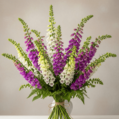 Image of a Foxglove (flowers) arranged in a traditional bouquet or floral arrangement