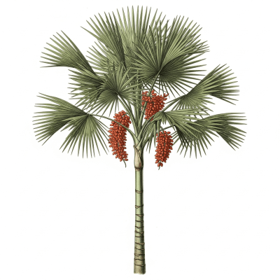 Botanical illustration of a whole Foxtail Palm
