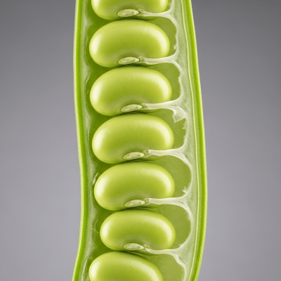 A cross-sectional view of a single French Bean (beans), sliced cleanly to reveal its internal structure and composition