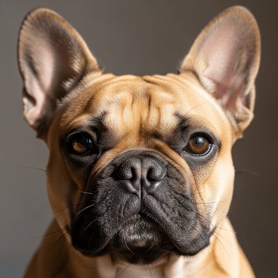 Close-up photograph of the face of a French Bulldog
