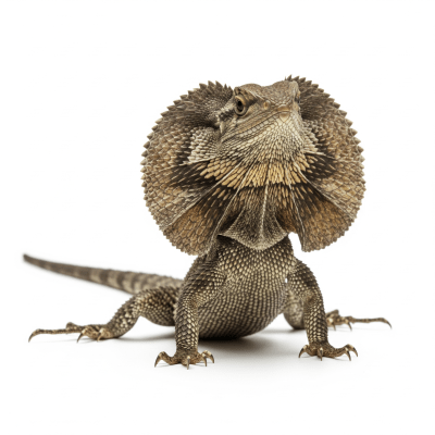 High quality studio photograph of a Frilled Lizard, part of the taxonomy lizards