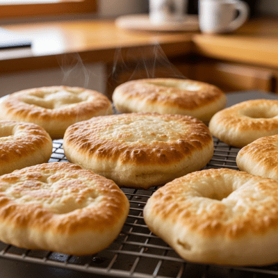 Photograph of freshly baked Frybread, cooling on a wire rack