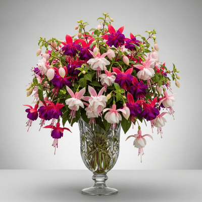 Image of a Fuchsia (flowers) arranged in a traditional bouquet or floral arrangement