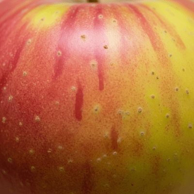 A detailed macro shot focusing on the skin texture and color variation of a Fuji