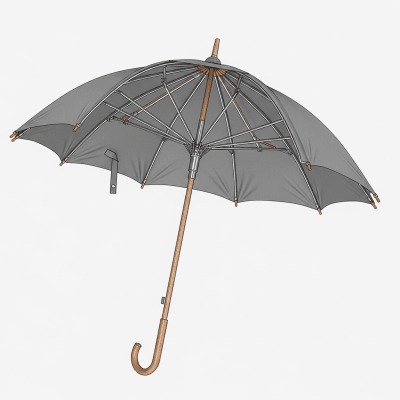 Detailed cross-sectional illustration of a Full-size Umbrella, showing the internal structure such as ribs, shaft, and canopy fabric