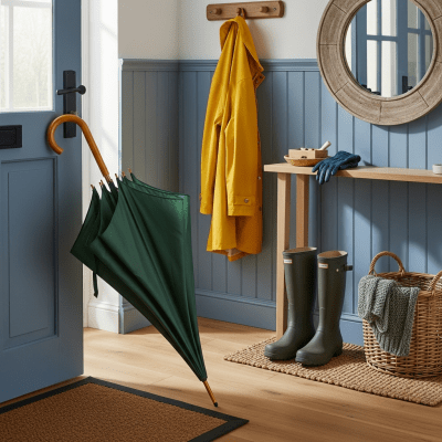 Image of a Full-size Umbrella displayed alongside typical items it is paired with (e