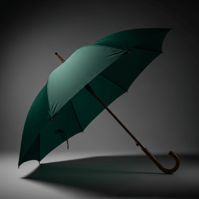 Editorial-style hero shot of a single Full-size Umbrella (umbrellas) dramatically lit against a dark gradient background.