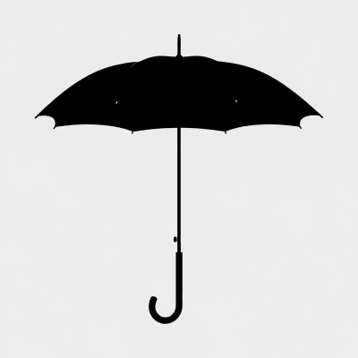 A minimalist side profile silhouette of a closed Full-size Umbrella, set against a light grey background