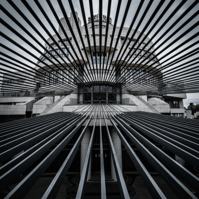 Dramatic, editorial-style image of Futurism from the architecture taxonomy, captured from a low angle to emphasize grandeur and form.