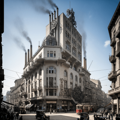 Photograph depicting Futurism, an example of architecture, in active use or cultural context—such as being inhabited, visited, or used for its intended purpose—while keeping focus on the structure itself