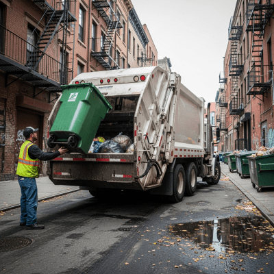 Photorealistic image of a Garbage Truck (trucks) in its typical working environment