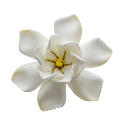 High quality studio photograph of a single Gardenia