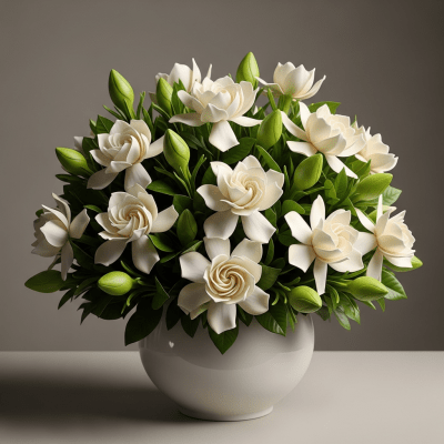 Image of a Gardenia (flowers) arranged in a traditional bouquet or floral arrangement