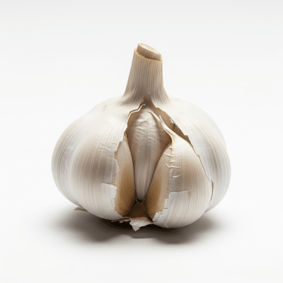 High resolution studio photograph of a single Garlic